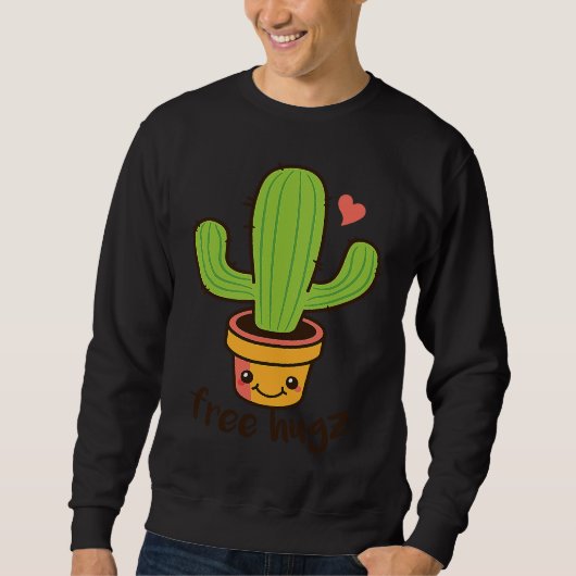 Backprint Free Hugs Cactus and Potted Plants Sweatshirt (Vorderseite)