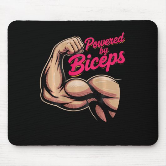 Backprint Funny Gym Humor Biceps Gains Powered By  Mousepad (Vorne)
