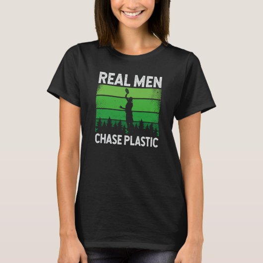 Backprint Real Men Chase Plastic Ultimate Frisbee T-Shirt (Vorderseite)