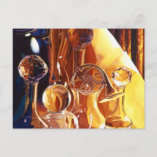 "Backstage" - Musikinstrumente und Glaskunst Postkarte (Vorderseite)