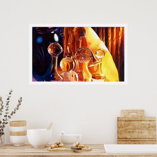 "Backstage" - Musikinstrumente und Glaswasser Poster (Küche)