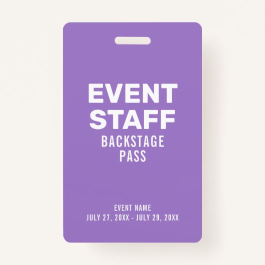 Backstage Pass Event Staff Purple ID Badge Ausweis (Vorderseite)