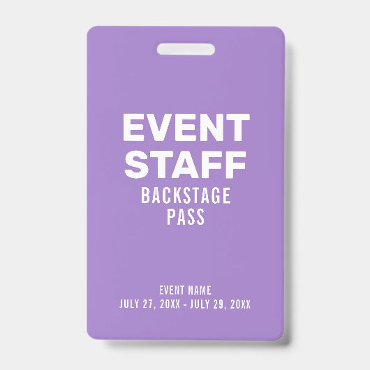 Backstage-Pass-Veranstaltungsmitarbeiter lila ID-A Ausweis (Vorderseite)