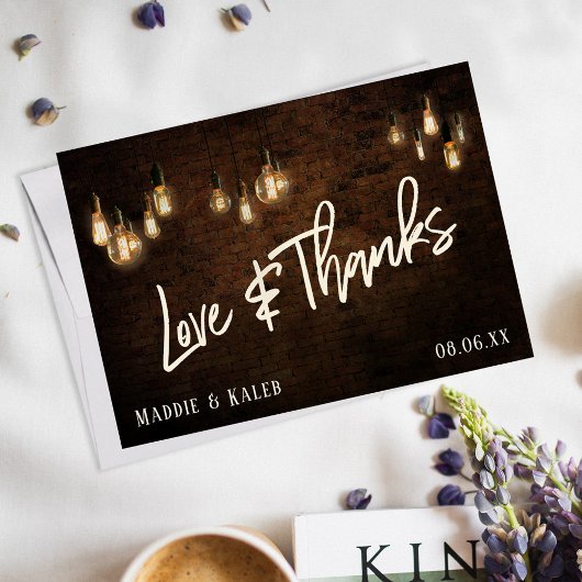 Backsteine mit Vintager Edison Lights Liebe & Dank Dankeskarte