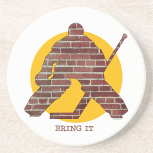 Backsteinmauer-Hockey-Tormann Untersetzer