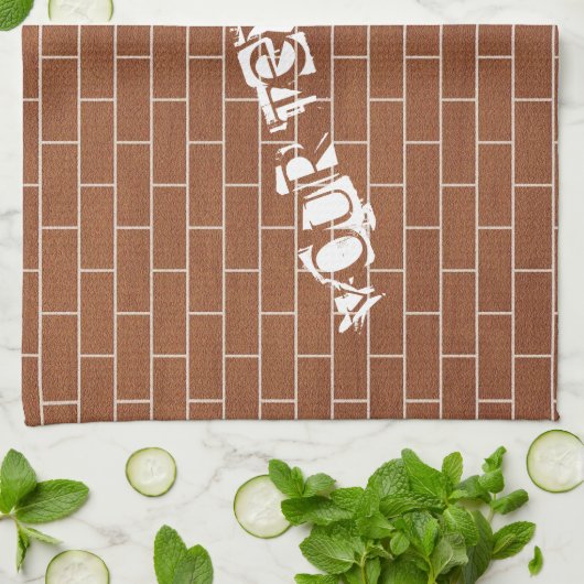 Backsteinwand Küchentuch mit individuellem Text (Gefaltet)