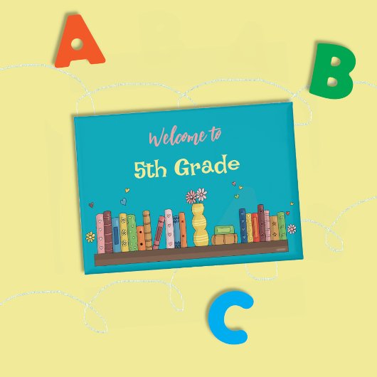 Backto-School Books on Shelf Aquamarin Button Butt