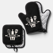 Backtriebmittel Monogramm Ofenhandschuh & Topflappen-Set (Vorderseite/Rückseite)