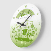 Backutensilien Kochen personalisierte grüne Küche Große Wanduhr (Winkel)