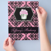 Backwaren aus rosa Damast Koch Bäckerei Kuchen Flyer (Hand)