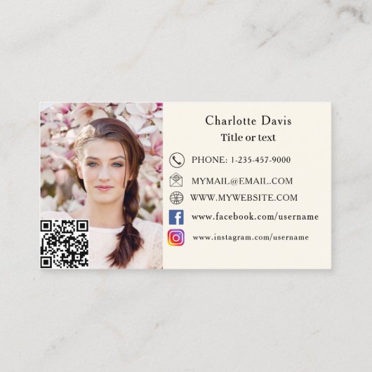 Backwaren beige Creme Kuchen Gebäck QR Code Foto Visitenkarte (Rückseite)