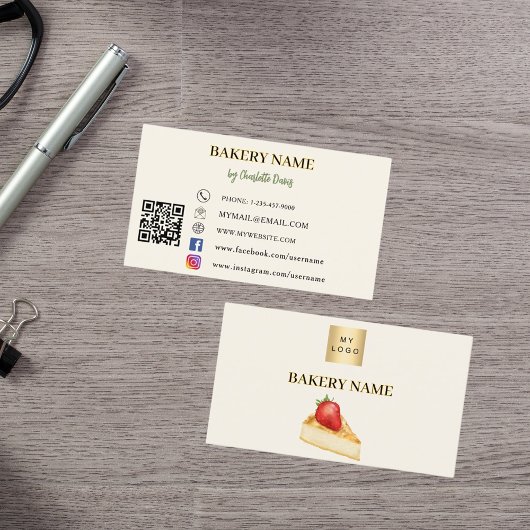 Backwaren beige Creme Kuchen, QR-Code Logo Visitenkarte
