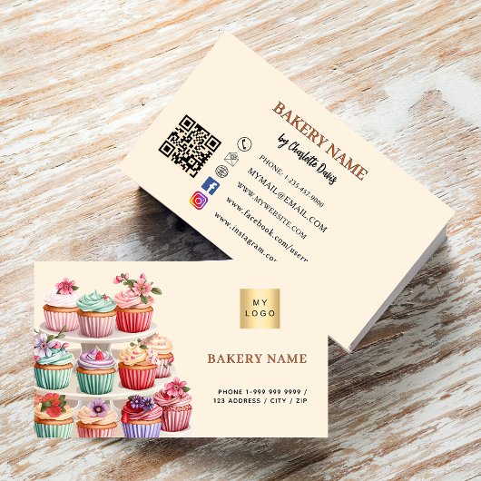 Backwaren beige Creme QR-Logo Visitenkarte