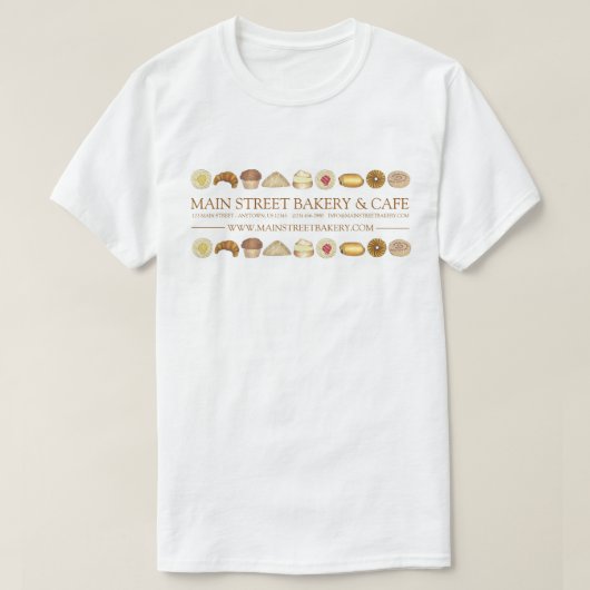 Backwaren Croissant Donut Muffin Pastrie T-Shirt (Design vorne)
