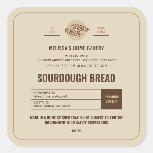 Backwaren für Backwaren Moderne Hütte Label Quadratischer Aufkleber (Vorderseite)