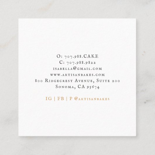 Backwaren & Kochen Backwaren Konditorei Koch Quadratische Visitenkarte (Rückseite)