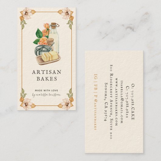 Backwaren & Kochen Zutaten Aquarellbäckerei Bu Visitenkarte (Vorne/Hinten)