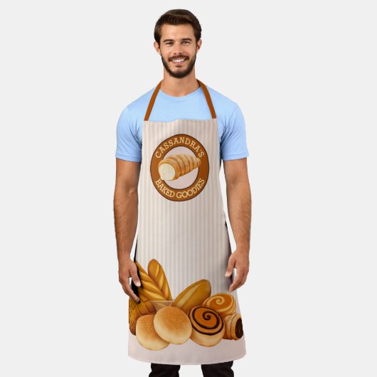 Backwaren Konditorei Brot Baker Logo Rosa Streifen Schürze (Getragen)