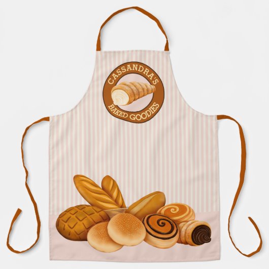 Backwaren Konditorei Brot Baker Logo Rosa Streifen Schürze (Vorderseite)