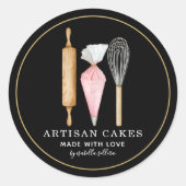 Backwaren Konditorei Koch Backtools Schwarze Label Runder Aufkleber (Vorderseite)