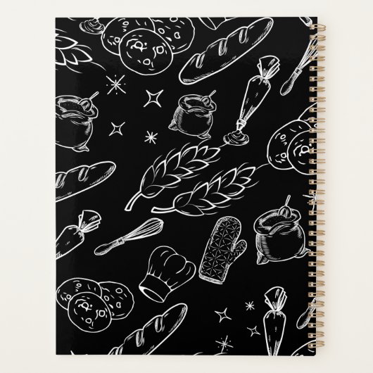 Backwerkzeug und Schwarz-weißes Küchenbäcker Planer (Rückseite)