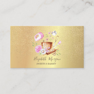 Backwerkzeuge Blumen Rosen Gold Konfetti  Visitenkarte