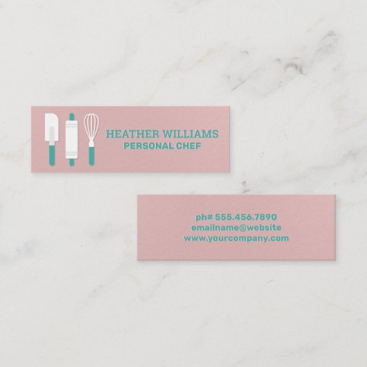 Backwerkzeuge | Rosa Textur Hintergrund Mini Visitenkarte (Vorne/Hinten)