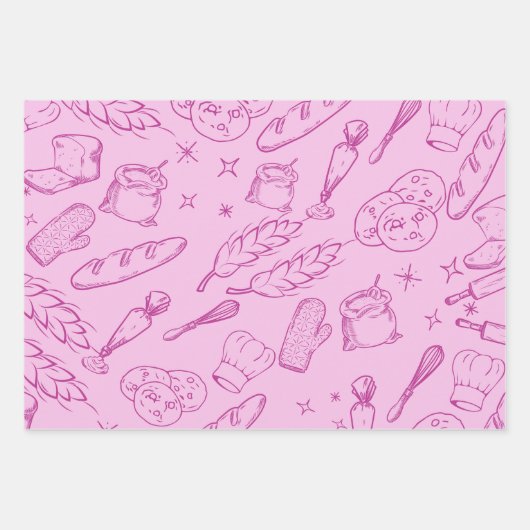 Backwerkzeuge und moderne rosa Bäckerei Geschenkpapier Set (Vorderseite 3)