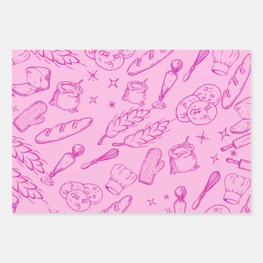 Backwerkzeuge und moderne rosa Bäckerei Geschenkpapier Set (Vorderseite 2)