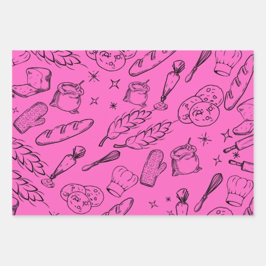 Backwerkzeuge und moderne rosa Bäckerei Geschenkpapier Set (Vorderseite)