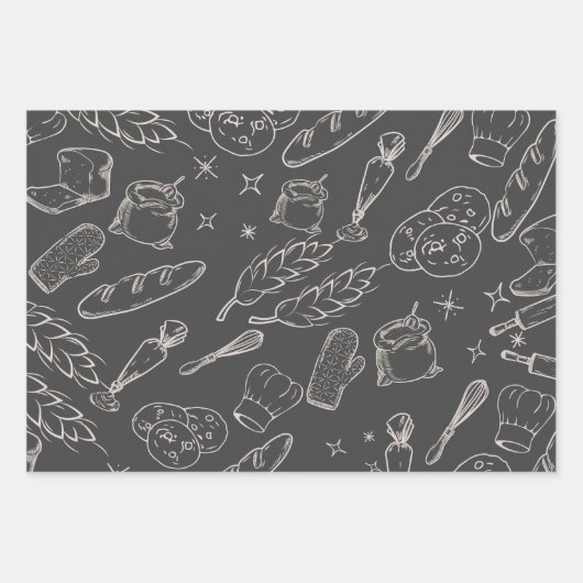 Backwerkzeuge und moderne schwarze Bäckerei Geschenkpapier Set (Vorderseite 3)