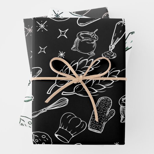 Backwerkzeuge und moderne schwarze Bäckerei Geschenkpapier Set (Beispiel)