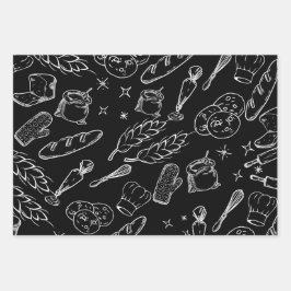 Backwerkzeuge und moderne schwarze Bäckerei Geschenkpapier Set
