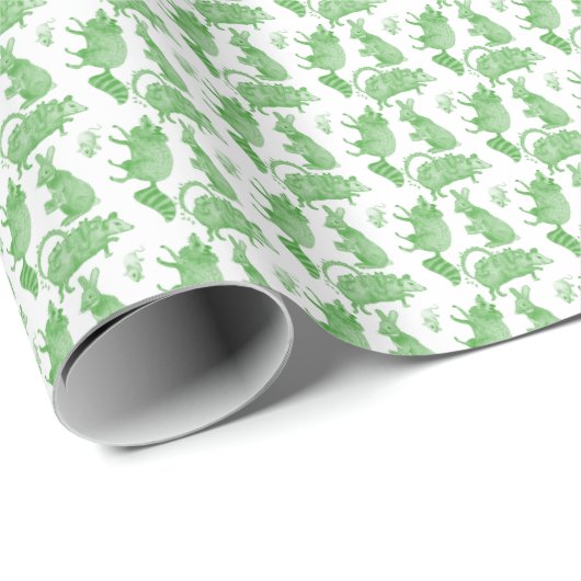 Backyard Animals Holiday Wrapping Paper (Green) Geschenkpapier (Rolleneckpunkt)