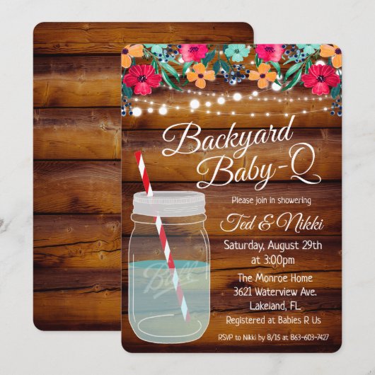Backyard Baby Q Mason Jar Einladung (Vorne/Hinten)