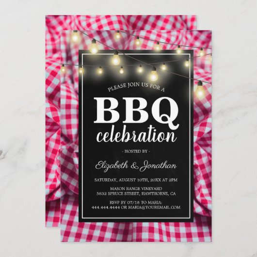 Backyard Barbecue | Rustikale Rote Checked GRILLEN Einladung (Vorne/Hinten)