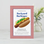 Backyard Barbeque Hot Dogs | Rot überprüft Einladung (Stehend Vorderseite)