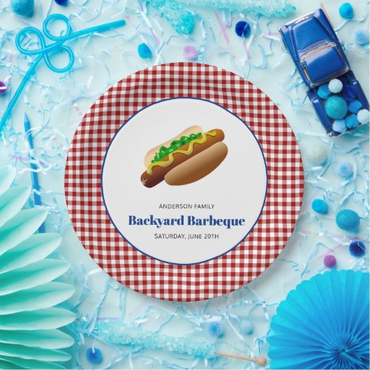 Backyard Barbeque Hot Dogs | Rot überprüft Pappteller (Party)