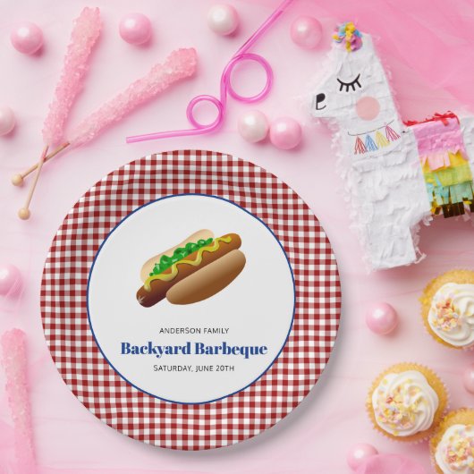 Backyard Barbeque Hot Dogs | Rot überprüft Pappteller (Party)