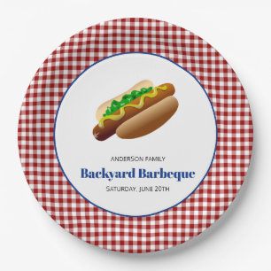 Backyard Barbeque Hot Dogs   Rot überprüft Pappteller