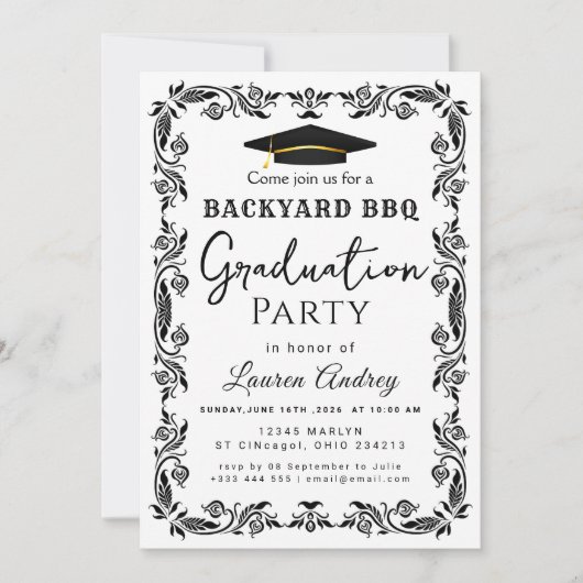 Backyard BBQ Graduation Party Invitation Einladung (Vorderseite)