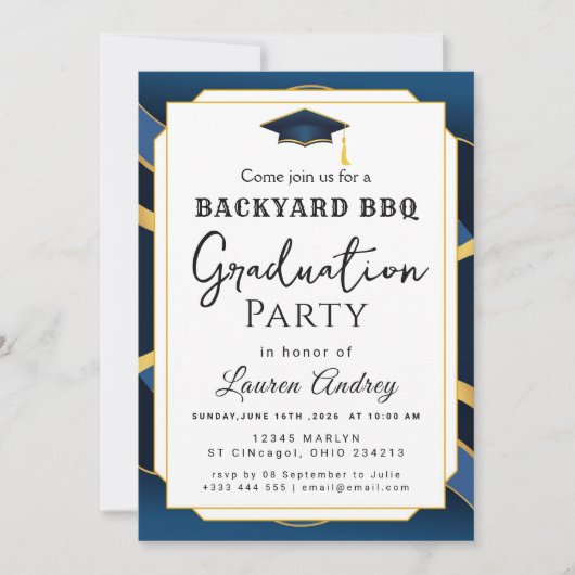 Backyard BBQ Graduation Party Invitation Einladung (Vorderseite)