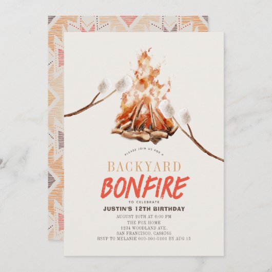 Backyard Bonfire Camping S'mores GRILLEN Birthday Einladung (Vorne/Hinten)