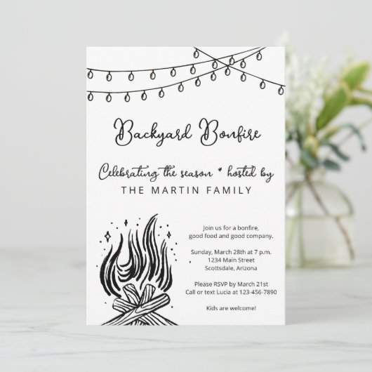 Backyard Bonfire Fall-Party Einladung (Stehend Vorderseite)