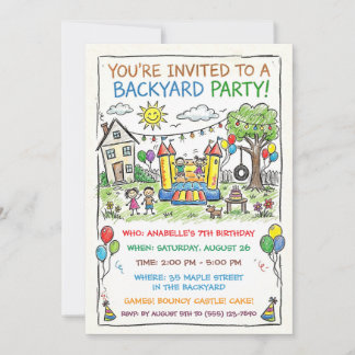 Backyard Bouncy Castle Party Invitation Einladung