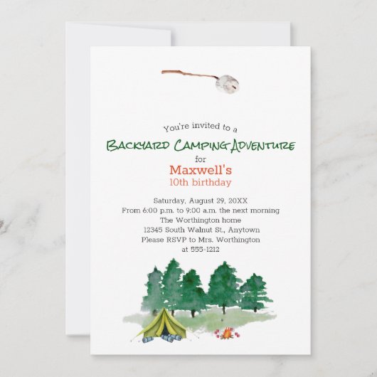Backyard Camping Geburtstagsparty Einladung (Vorderseite)