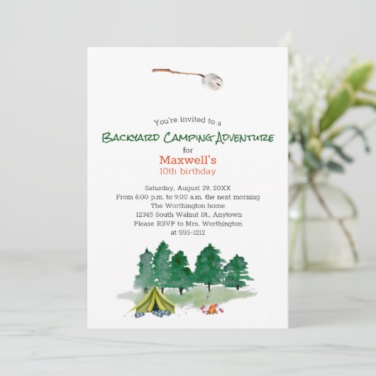 Backyard Camping Geburtstagsparty Einladung (Stehend Vorderseite)