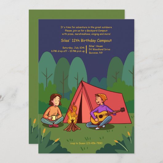Backyard Campout Einladung (Vorne/Hinten)