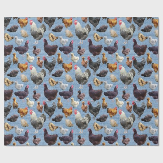 Backyard Chickens Blue Burlap  Geschenkpapier (Flach)