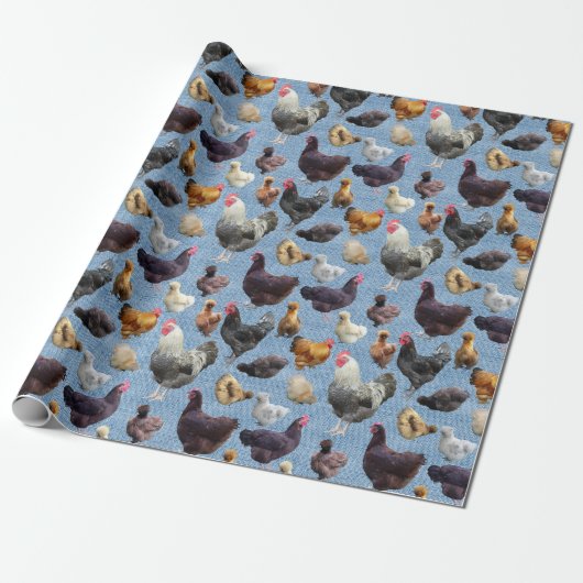 Backyard Chickens Blue Burlap Geschenkpapier (Ungerollt)